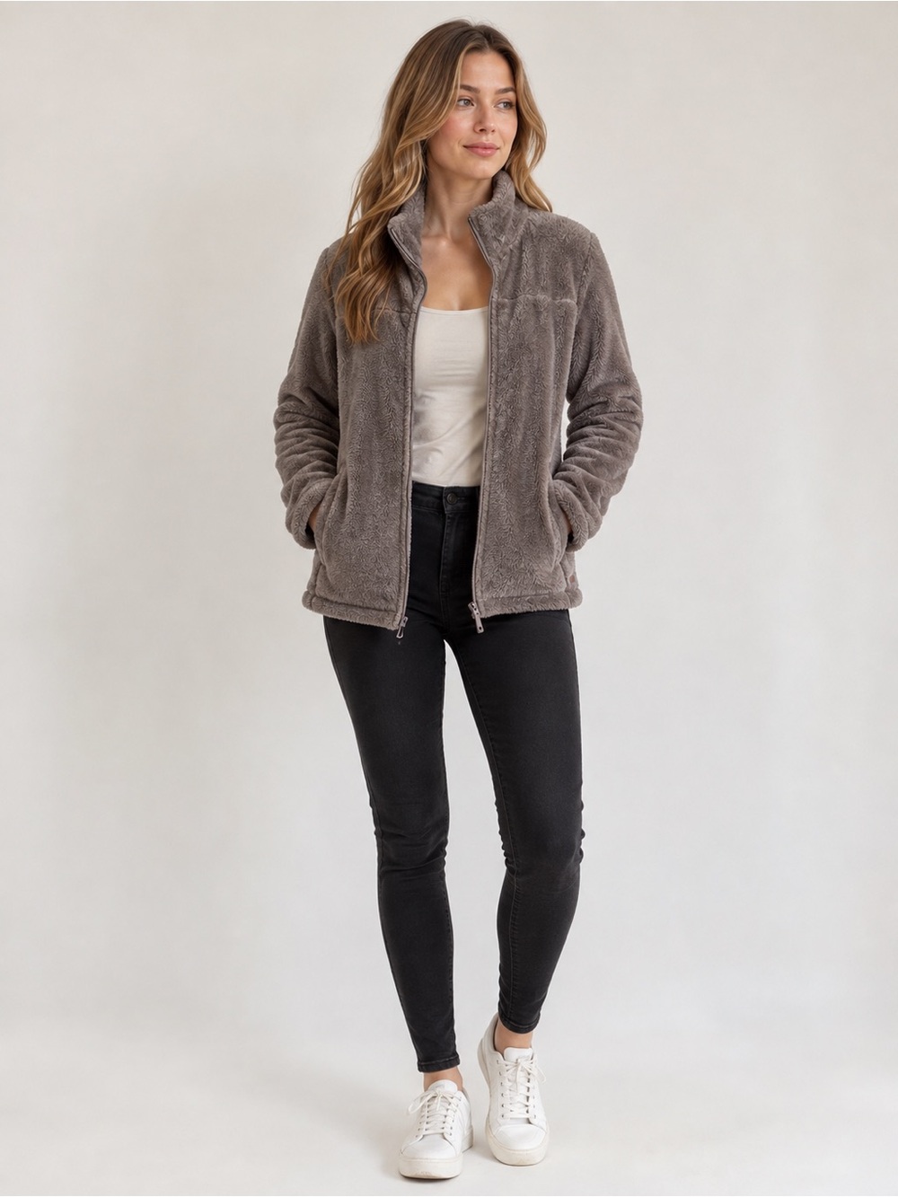 Cozy Zip-Up Free Country Fleece Jacket - Taupe